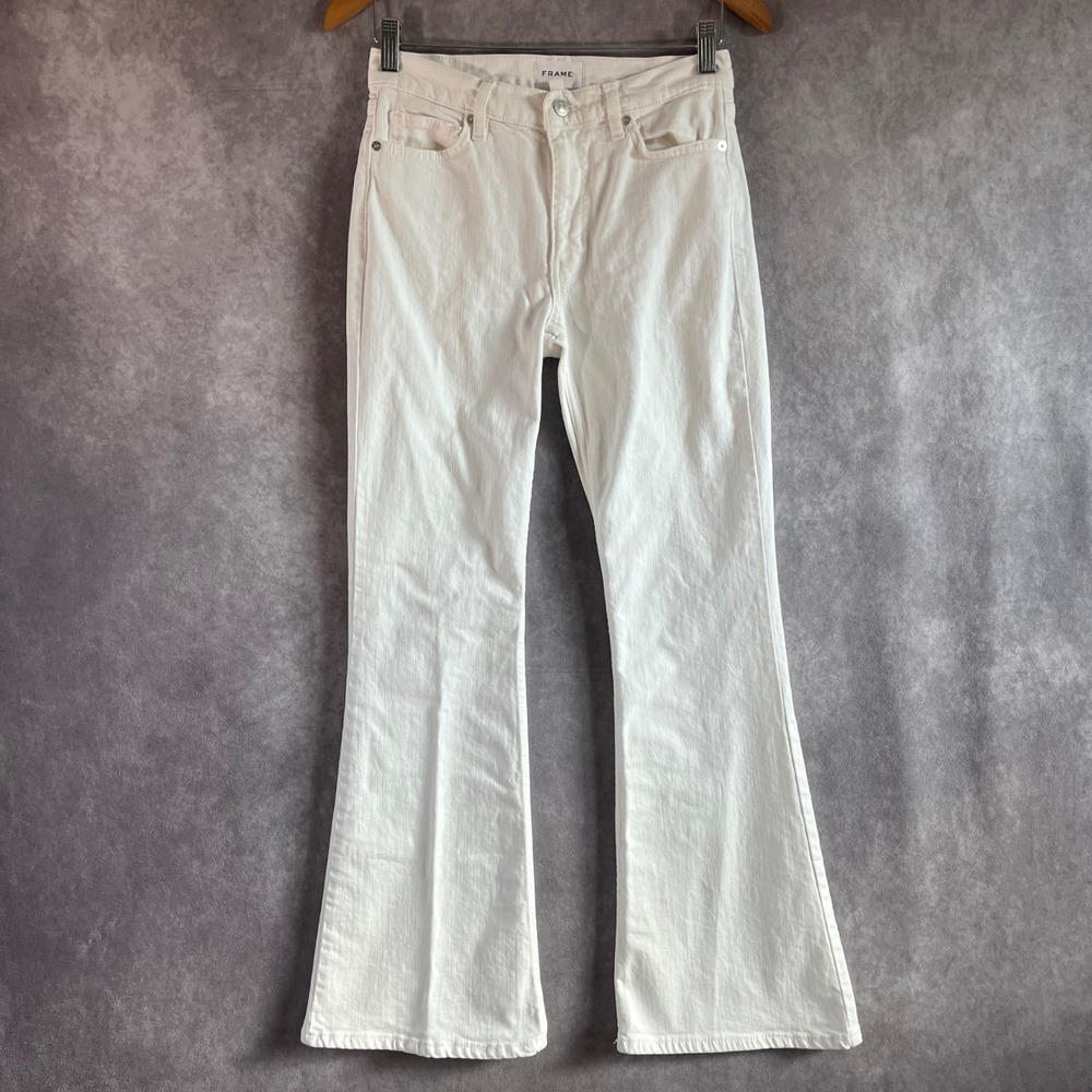 FRAME AU Natural Clean Flare Jeans Womens 26 White Stretch Denim OPLEF470 Casual